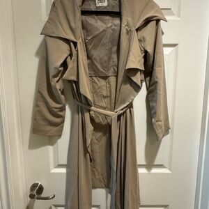 UNIF Taupe Belted Trench Coat with Draped Collar